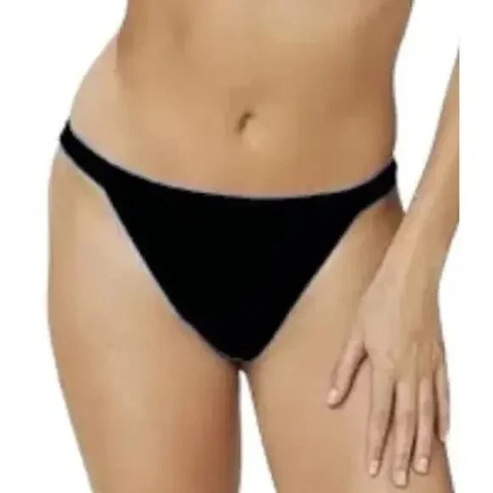 NWT Andie Swim The Caicos Low Mid Hipster Bikini Swim Bottom Wide Strap M Black